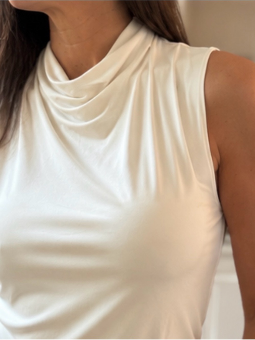 Boss Cream Sleeveless Draped Neck Top Size S